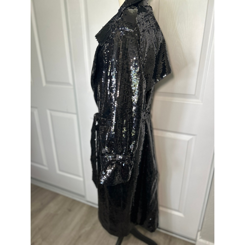 Alice+Olivia Sequin Trench Coat Maxi Long Black Belted Evening Jacket XL NWT - Picture 4 of 11